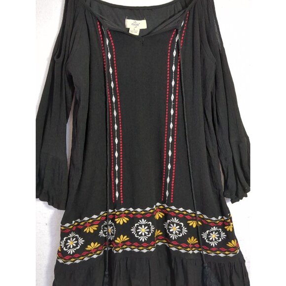 Exist Mini Tunic Dress Womens S Black Boho Southwestern Festival Embroidered - Picture 4 of 12